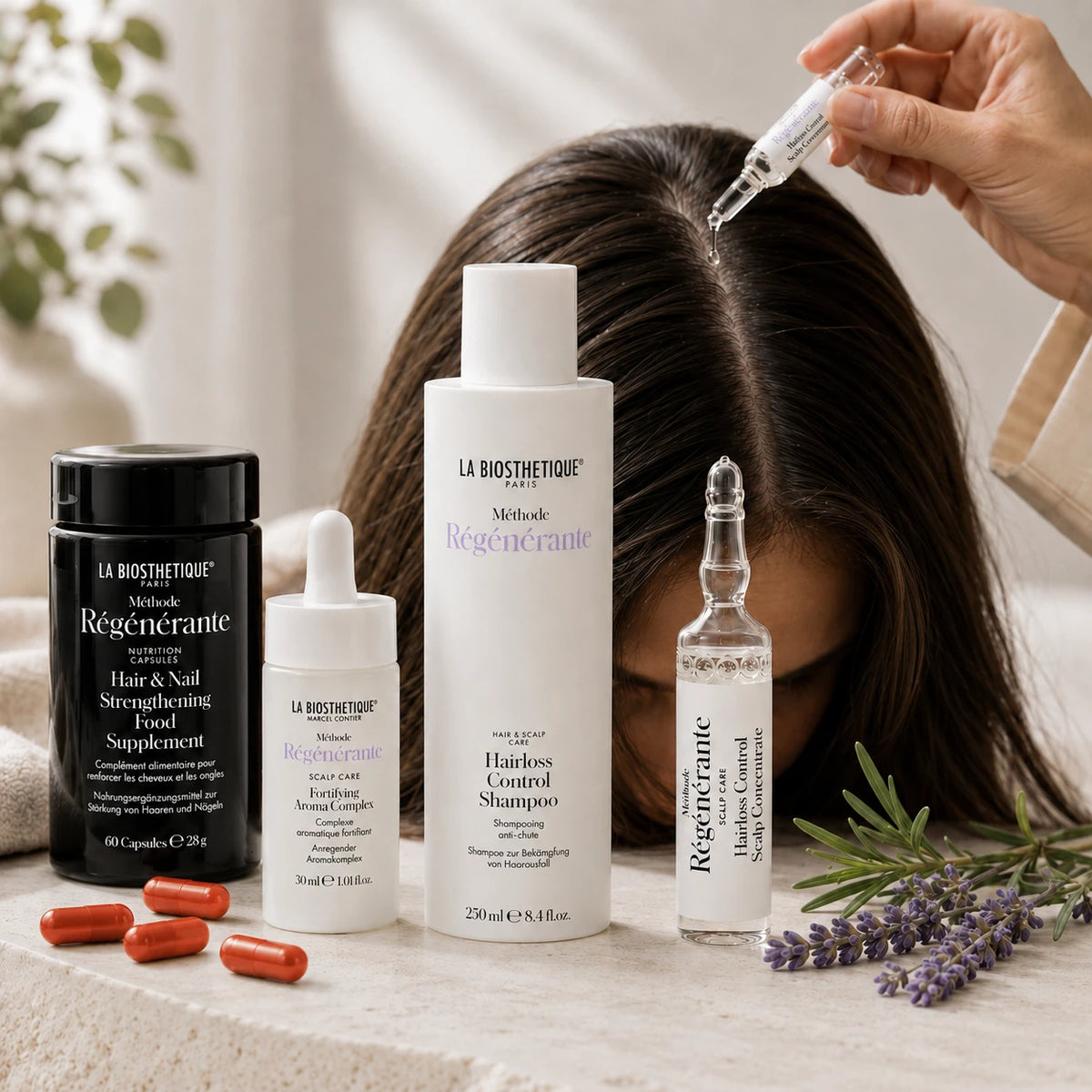 Routine anti-chute de cheveux : densité et force visibles