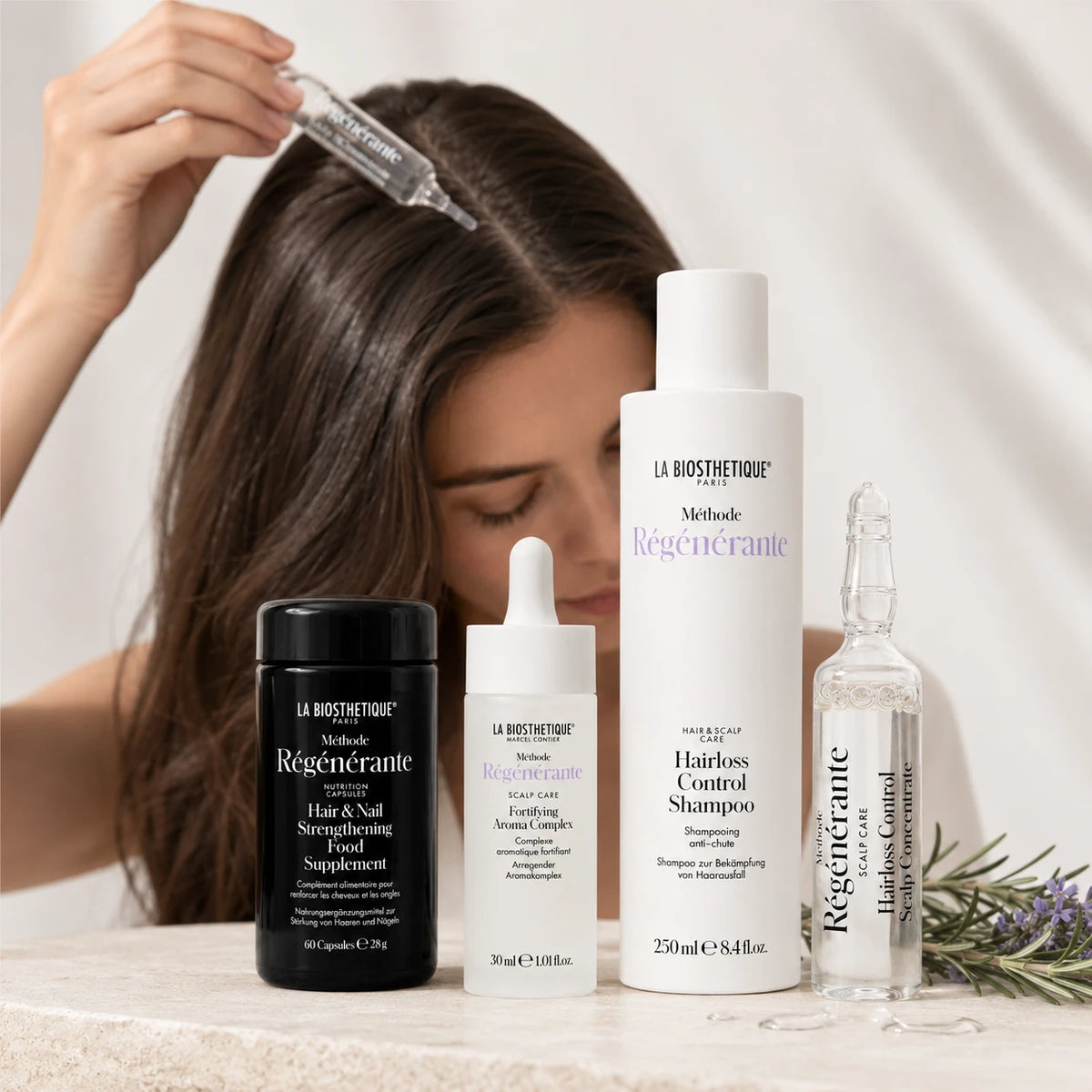 Routine anti-chute de cheveux : densité et force visibles