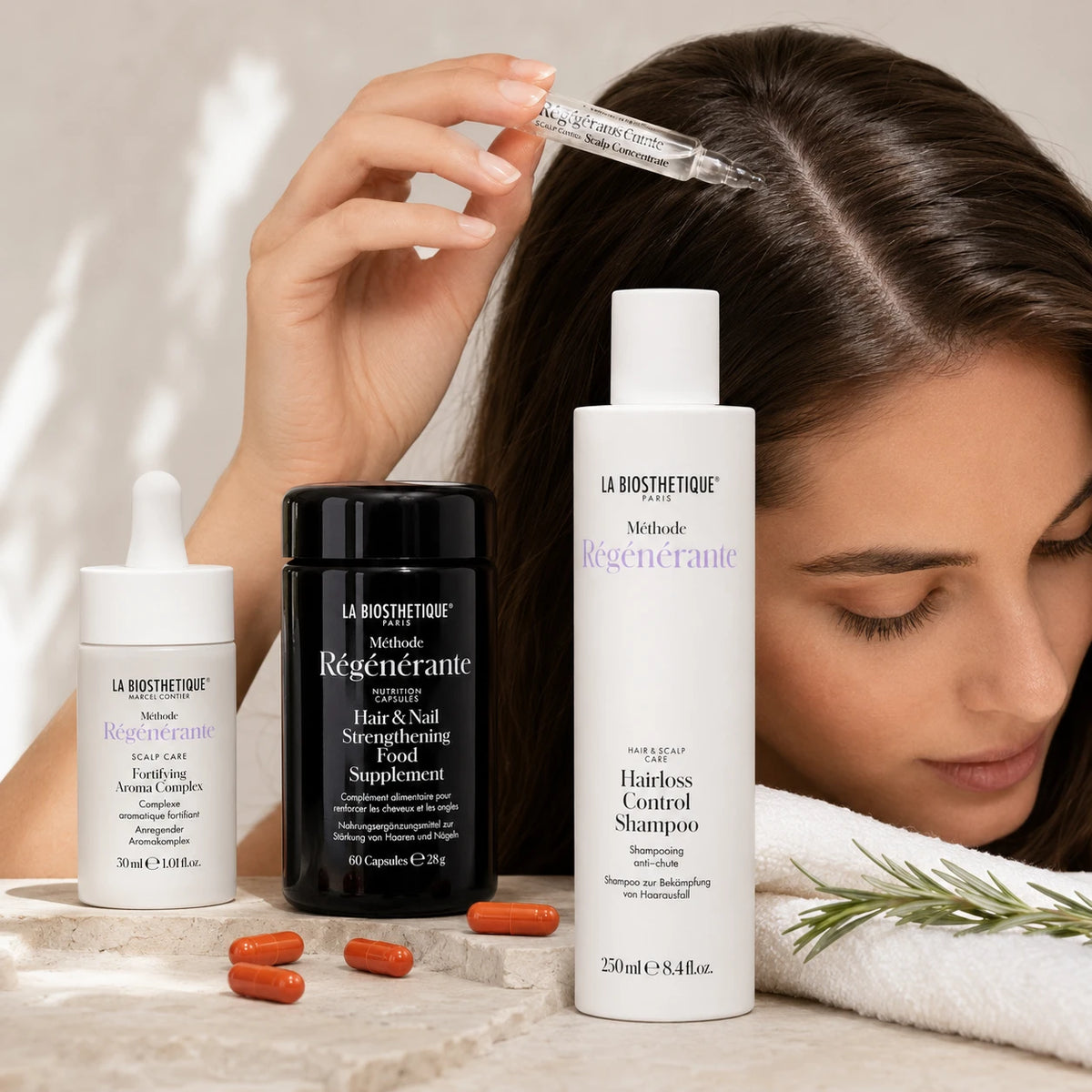 Routine anti-chute de cheveux : densité et force visibles
